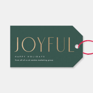 Business Holiday Joyful Simplicity Green and Gold Gift Tags