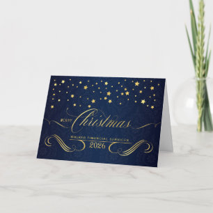 Business Holiday Navy Blue and Faux Gold Leaf Card