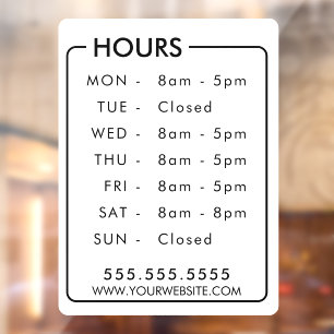 Business Hours Custom Store Window Personalised