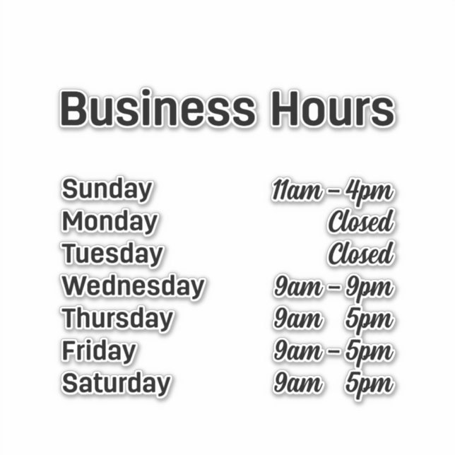 Business Hours Customisable Times    (Front)
