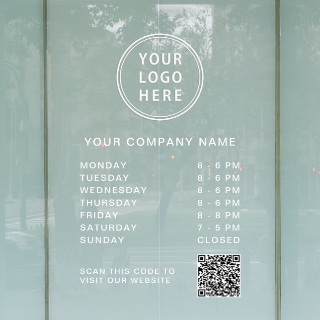 Business Hours Logo Create QR Code White Lettering (Business Hours Logo Create QR Code White Lettering Window Cling)