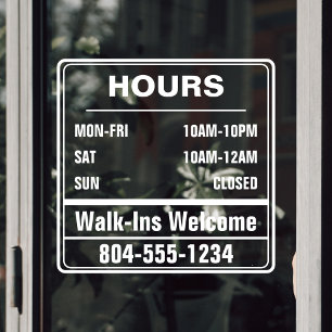 Business Hours of Operation Walk In Phone Number