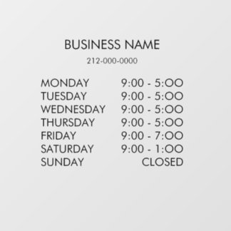 Business Hours Personalised Custom Window Cling