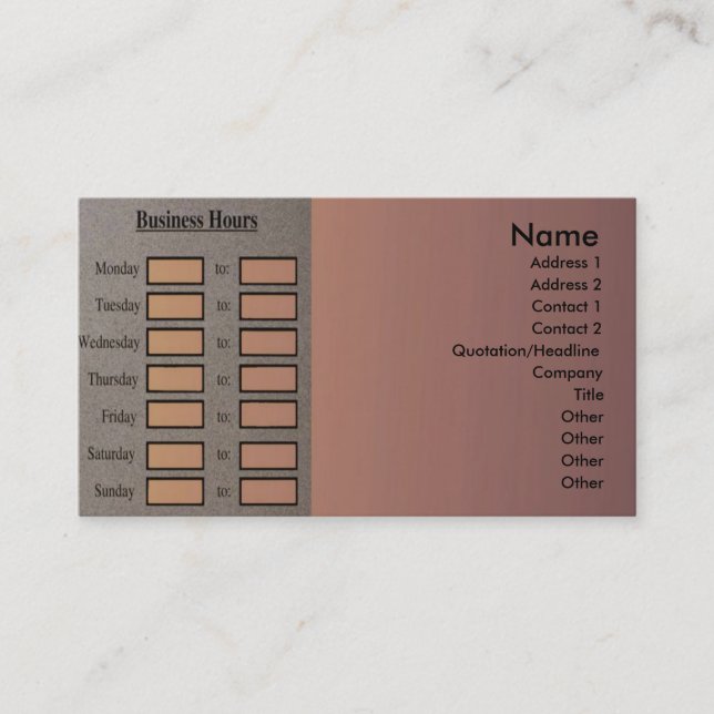 Business Hours Profile Card (Front)