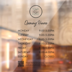 Business Hours Window Cling with QR Code