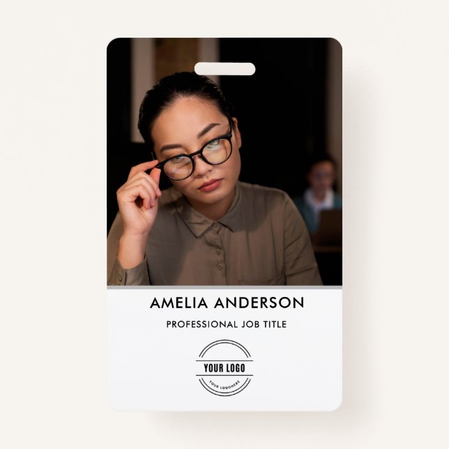 Business ID Card | Modern Large Photo Employee Bad ID Badge (Front)