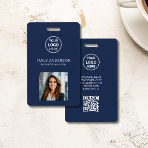 Business ID Card Modern Logo Photo Staff Navy ID Badge