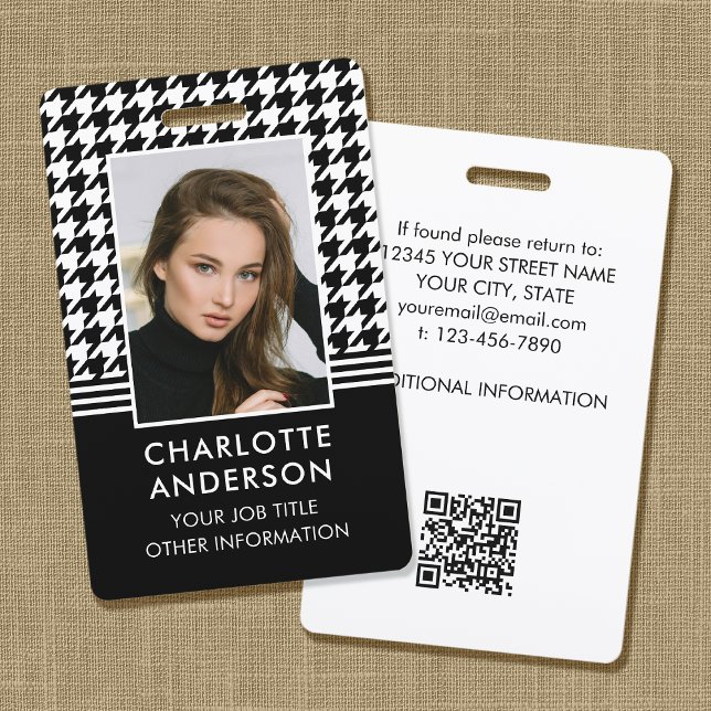 Business ID Employee Photo Houndstooth Black White ID Badge (Creator Uploaded)