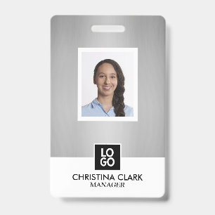 Business ID Employee Photo Logo Name Badge Silver