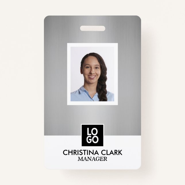 Business ID Employee Photo Logo Name Badge Silver ID Badge (Front)