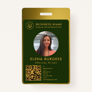 Business ID Logo Attorney Dark Green Gold ID Badge