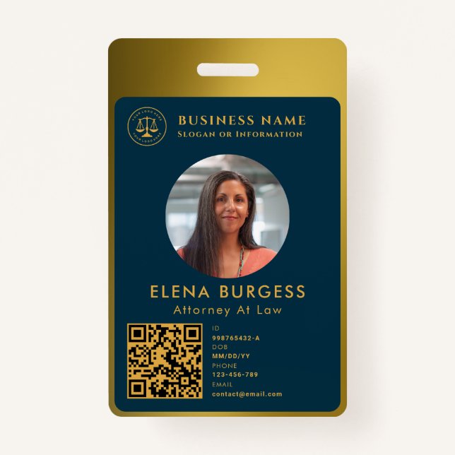 Business ID Logo | Attorney Navy Gold ID Badge (Front)
