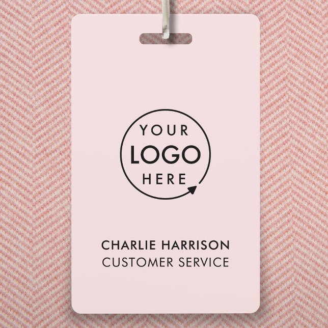 Business ID Logo | Modern Pink Employee Staff ID Badge (Feminine blush pink company branded staff ID badges for business events & employee identification.)