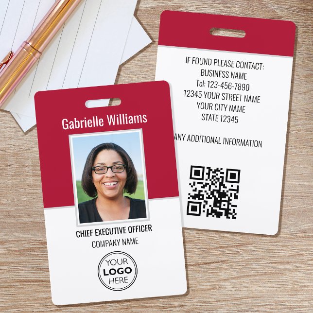 Business ID Photo Security Modern Red Badge ID Badge (Creator Uploaded)