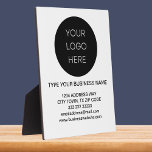 Business Information Logo white minimalist modern Plaque<br><div class="desc">Modern minimalist simple customizable plaque with easel to put your business name. Use it as marketing material to advertise your business or to promote your brand name to your customers or clients. Black text on white background. You can also make other changes according to your preference in the design tool...</div>