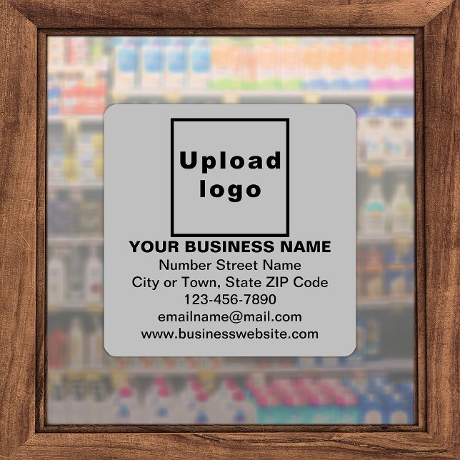 Business Information on Grey Large Square Vinyl (Advertise your business. Your business brand on gray square vinyl sticker.)