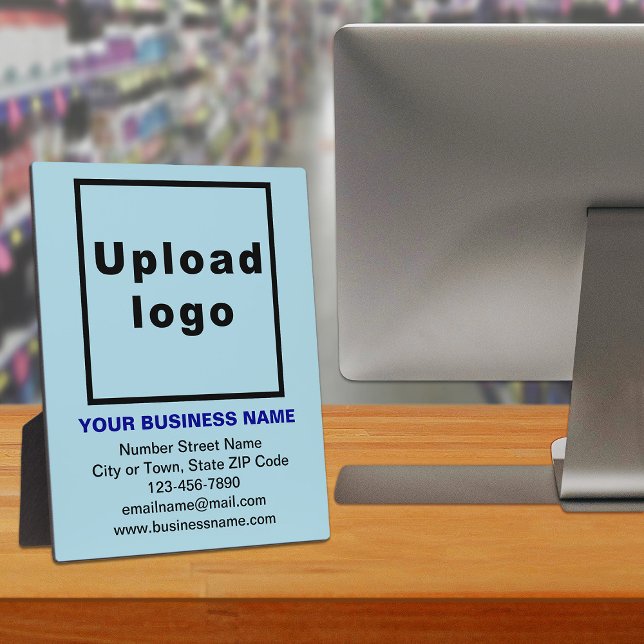 Business Information on Light Blue Plaque (Advertise your business. Build brand name awareness. Your business brand on light blue plaque.)