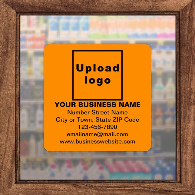 Business Information on Orange Large Square Vinyl (Advertise your business. Your business brand on orange color square vinyl sticker.)
