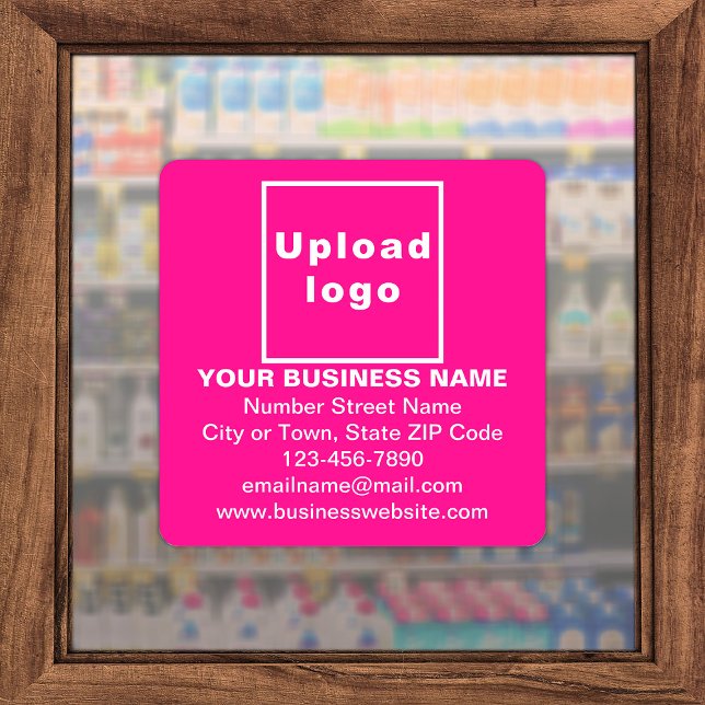 Business Information on Pink Large Square Vinyl (Advertise your business. Your business brand on pink square vinyl sticker.)