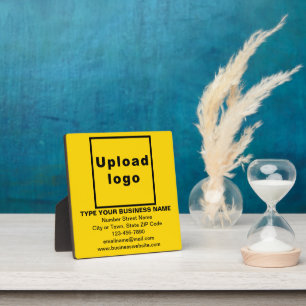 Business Information on Yellow Square Plaque
