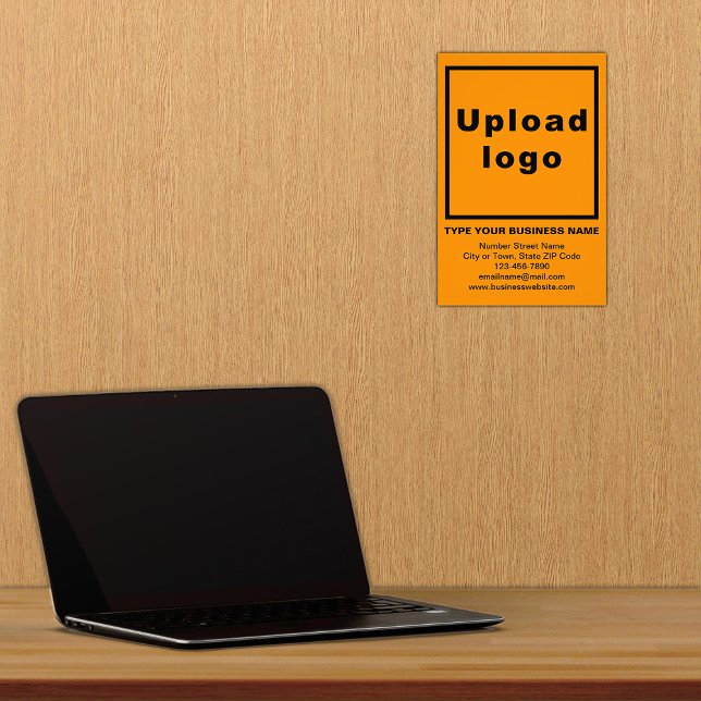 Business Information Orange Background Photo Print (Advertise your business. Build brand name awareness. Your business brand on orange photo paper.)