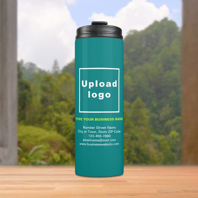 Business Information Teal Thermal Tumbler (Build brand name awareness. Your business brand on teal green thermal tumbler.)
