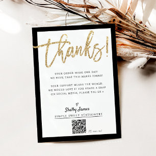 BUSINESS INSERT modern chic glitter script black Thank You Card