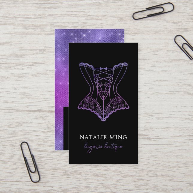 Business Lace Lingerie Boutique Logo Purple Card (Front/Back In Situ)
