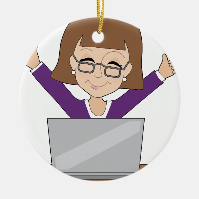 Business Lady Laptop Ceramic Tree Decoration (Front)
