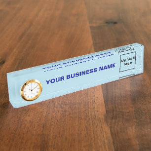 Business Light Blue Acrylic With Clock Nameplate