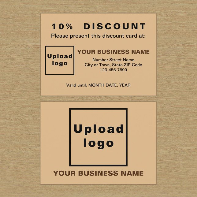 Business Light Brown Discount Card (Front and back sides of light brown discount card for your business.)