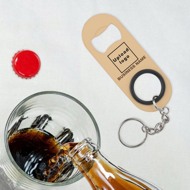 Business Light Brown Keychain and Bottle Opener (Your business name and logo on light brown bottle opener with keychain.)