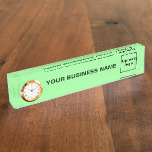 Business Light Green Acrylic With Clock Nameplate