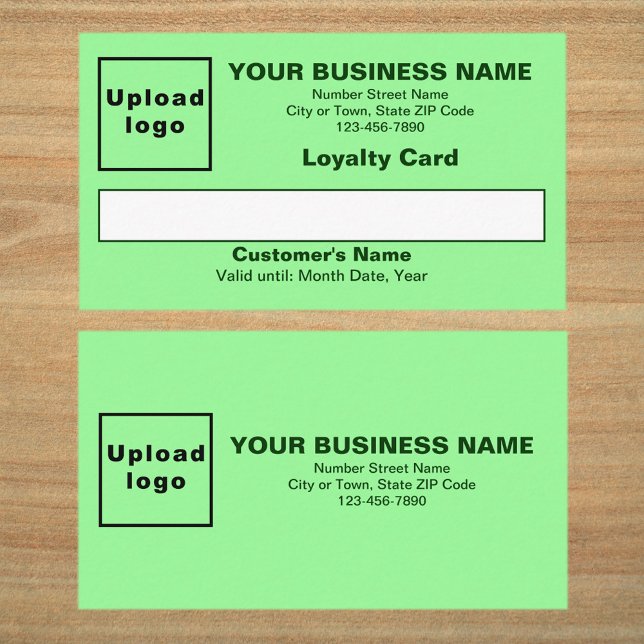 Business Light Green Flat Loyalty Card (Front and back sides of light green loyalty card. Loyalty card for your loyal customers.)