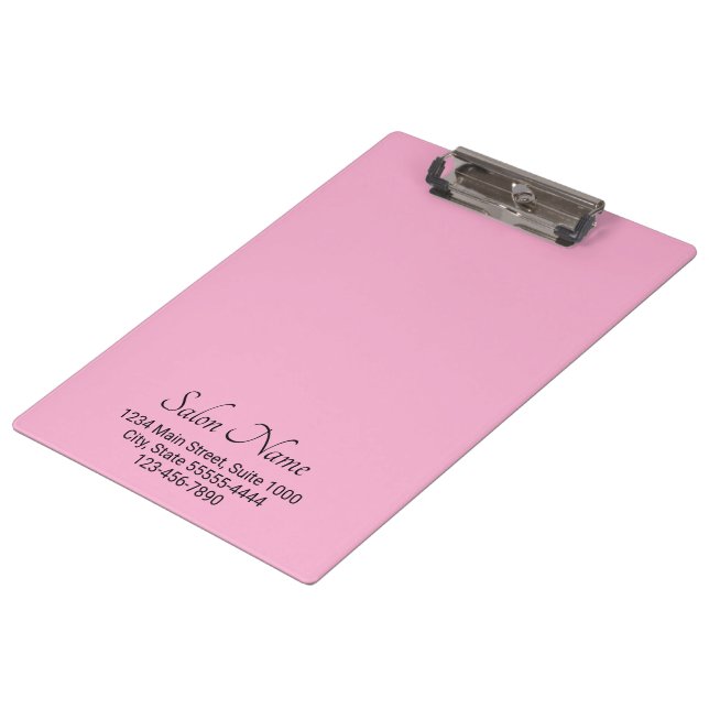 Business Light Pink Black Salon Name Address Phone Clipboard (Angled)