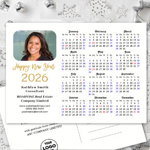 Business Logo 2025 Calendar Modern Gold Glitter Holiday Postcard