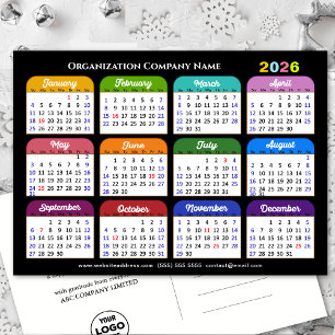 Business Logo 2026 Calendar Modern Black Colourful Holiday Postcard