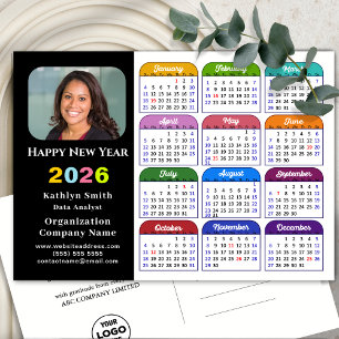 Business Logo 2026 Calendar Modern Black Colourful Holiday Postcard