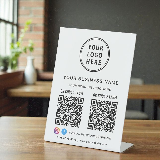 Business Logo 2 QR Codes Social Media Pedestal Sign (Business Logo 2 QR Codes Social Media Pedestal Sign)