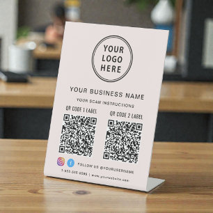 Business Logo 2 QR Codes Social Media Pink Pedestal Sign