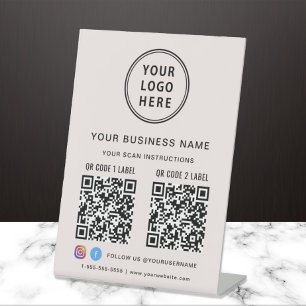 Business Logo 2 QR Codes Social Media Pink Pedestal Sign