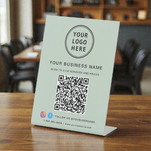 Business Logo 2 QR Codes Social Media Sage Green Pedestal Sign