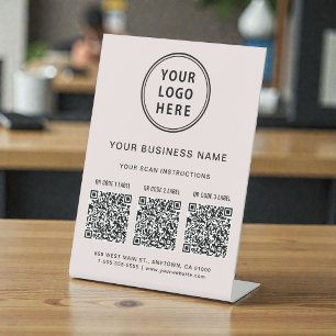 Business Logo 3 QR Codes Pink Pedestal Sign