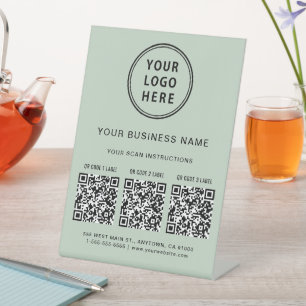 Business Logo 3 QR Codes Sage Green Pedestal Sign