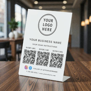 Business Logo 3 QR Codes Social Media Pedestal Sign