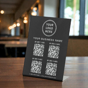 Business Logo 4 QR Codes Black Pedestal Sign