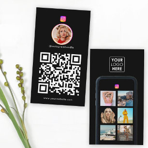Business Logo 7 Photo Grid Social Media QR Code  Card