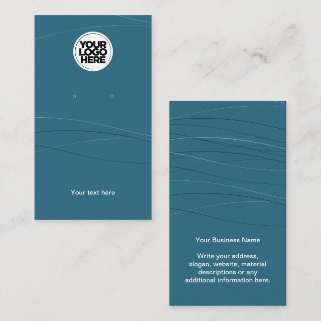 Business Logo Abstract Blue Earring Display Card (Front/Back)