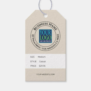 Business, Logo Address, Black Text, Tan Price Tag