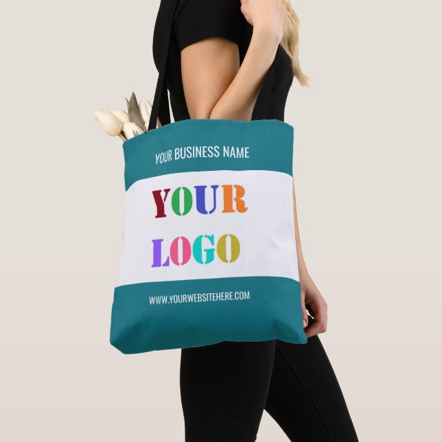 Business Logo and Custom Text Tote Bag Template (Close Up)